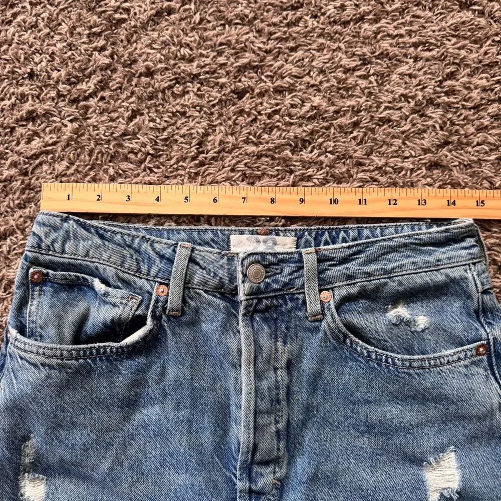 Free People We The Free Fast Times High Rise Mom Jeans 28 Distressed Button Fly